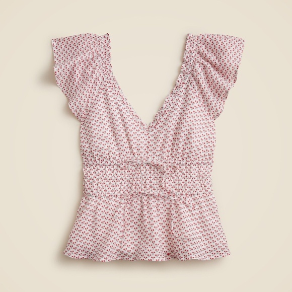 New J.CREW Size S Palermo Top in Ramie Ivory Red $128 CK040 - Picture 5 of 6